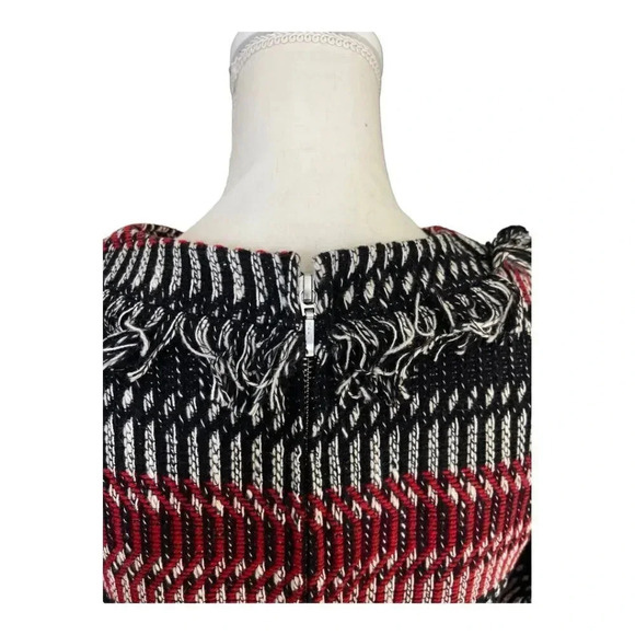 NICHOLAS Fringe Tweed Red Black Stripe Cotton Wool Woven Zip Top - Picture 8 of 15